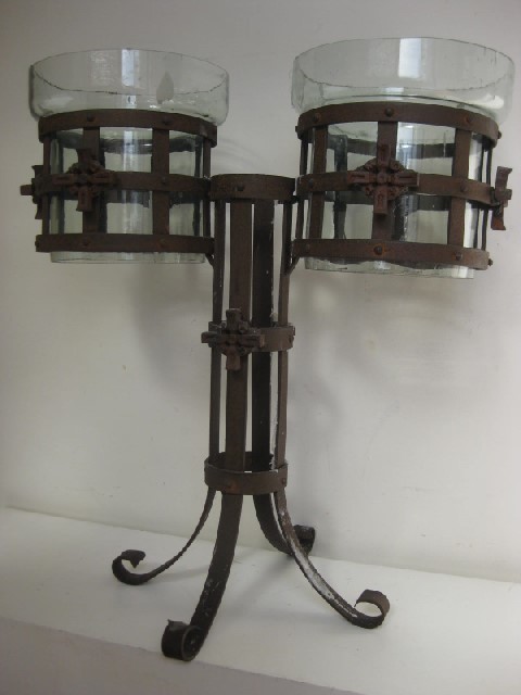 CANDELABRA, Standing Rusted Wrought Iron 2 Arm